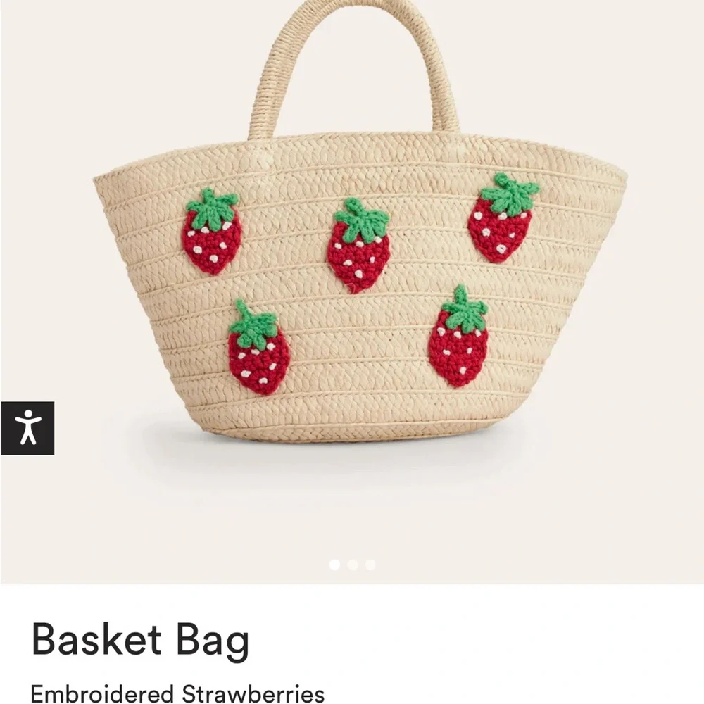 Boden bag NWT basket tote Straw Tote with Crochet Strawberry Appliqués - Picture 4 of 9